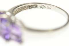 10K White Gold Three Stone Emerald Cut Amethyst Statement Ring