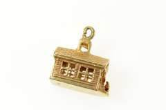 14K Yellow Gold 3D Ornate Retro School House Charm/Pendant