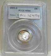 1953-S Silver Roosevelt Dime PCGS MS-66