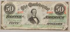 Scarcer $ 50 April 6 1863 Confederate States Unc Note