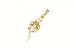 10K Yellow Gold Victorian Pearl Ornate Swirl Drop Pendant