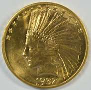 Blazing BU 1932 US $10 Indian Gold Piece. Full strike
