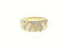 14K Yellow Gold Zig Zag Pave Diamond Statement Band Ring