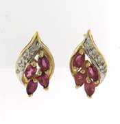Elegant 14kt YG Marquise Cut Ruby and Diamond Accent Flame Earrings
