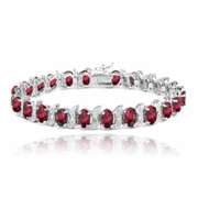 Sterling Silver 13.75ct Created Ruby & Diamond Accent S and Oval Link Bracelet