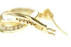 14K Yellow Gold Wavy Inside Outside Diamond Oval Hoop Earrings