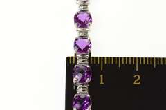 10K White Gold Faceted Cushion Amethyst Diamond Accent Bracelet