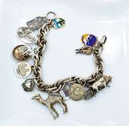 Souvenir Sterling and Pewter Charm Chain Bracelet