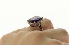 10K White Gold Ornate Art Deco Amethyst Diamond Cocktail Ring