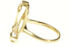 10K Yellow Gold Squared Vine Leaf Design Diamond Statement Ring