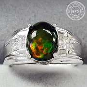 ETHIOPIAN OPAL & WHITE SAPPHIRE MENS STERLING SILVER ADJUSTABLE RING