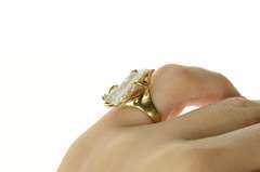 14K Yellow Gold Ornate Rough Pearl Diamond Statement Ring