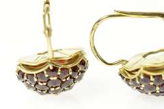 14K Yellow Gold Pave Garnet Domed Cluster Dangle Retro Earrings