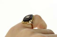 10K Yellow Gold Marquise Black Onyx Diamond Statement Ring