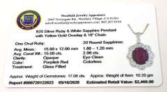 Decadent Massive 15.00CTS Cabochon Cut Natural Star Ruby & White Sapphire Necklace in 3-Tone Sterling Silver