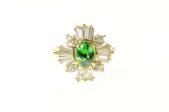 14K Yellow Gold Syn. Emerald Cubic Zirconia Halo Cocktail Ring