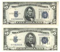 Crisp Uncirculated 1934-C & 1934-D $5 Silver Certificates