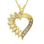 18k Gold over Silver Genuine Diamond Accent & Created Opal Heart Pendant