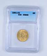 MS65 1891-CC $5.00 Liberty Head Gold Half Eagle - Graded by ICG