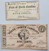2 State of North Carolina 5 Cent Notes 1861 & 1863