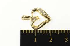 14K Yellow Gold Baguette Diamond Wavy Heart Love Pendant