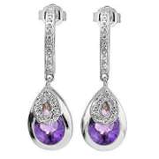 2.61 CARAT AMETHYST & DIAMOND STERLING SILVER DANGLE EARRINGS