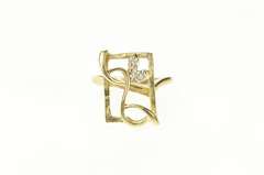 10K Yellow Gold Squared Vine Leaf Design Diamond Statement Ring