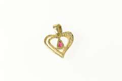 10K Yellow Gold Classic Heart Pear Ruby Diamond Love Symbol Pendant