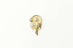 14K Yellow Gold Classic Pearl Diamond Accent Curvy Wavy Pendant