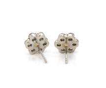 Glittering Platinum Round Brilliant Cut Diamonds & Moissanite Mixed Cluster Earrings