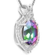 1.64 CT MYSTIC GEMSTONE & DIAMOND STERLING SILVER PENDANT