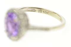 10K White Gold Oval Amethyst Diamond Halo Statement Ring