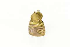 14K Yellow Gold Puffy Ornate Buddha Pearl Hat Buddhist Charm/Pendant