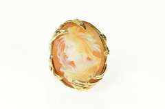 14K Yellow Gold Ornate Carved Lady Shell Cameo Statement Ring