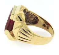 Beautiful Yellow Gold Signet Style Red Stone Ring