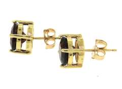 Simple Yellow Gold Garnet Stud Earrings
