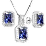4 4/5 CARAT LAB TANZANITE & DIAMOND STERLING SILVER JEWELRY SET