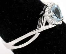 Precious Sweet Heart Cut Aquamarine & Diamond Ring in Sterling Silver