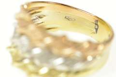 14K Yellow Gold Tri Tone Tiered Twist Textured Statement Band Ring