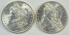 Choice BU 1883-O & 1885 Morgan Silver Dollars