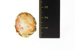 14K Yellow Gold Ornate Carved Lady Shell Cameo Statement Ring