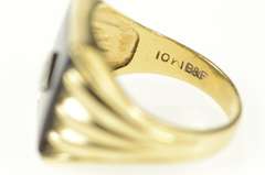 10K Yellow Gold Retro Black Onyx Diamond Statement Ring