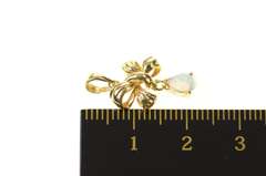 14K Yellow Gold Bow Syn. Opal Drop Dangle Statement Pendant