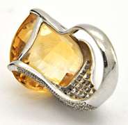 One of the Kind Special hand made Designed 18KT white gold Citrine and Diamond Ring