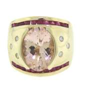 Graceful Yellow Gold Oval Morganite and Diamond Ring
