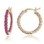 18K Gold Tone over Sterling Silver Inside Out Genuine Ruby Hoop Earrings