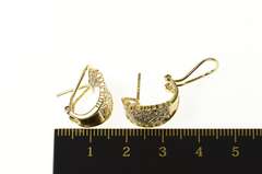 10K Yellow Gold Ornate Pave Diamond Semi Hoop French Chip Earrings