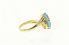 14K Yellow Gold Blue Topaz Diamond Accent Ornate Bypass Ring