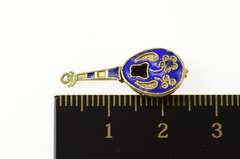 14K Yellow Gold Blue Enamel 3D Ornate Floral Lute Music Charm/Pendant