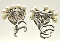 6MM CULTURED PEARL AND DIAMOND CHANDELIER EARRINGS.